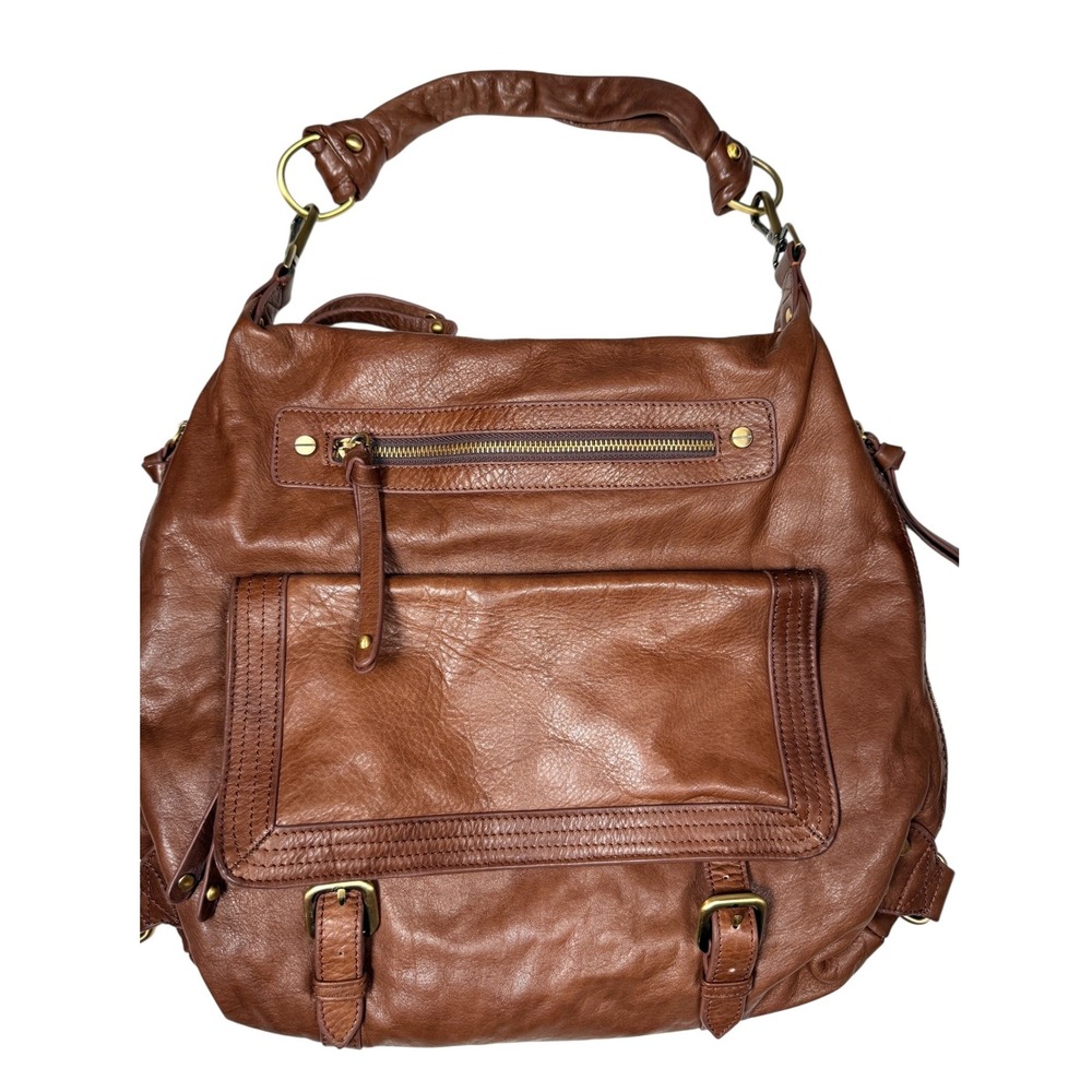 Sabina New York Brown Genuine Leather Hobo Shoulder Bag Brass hardware